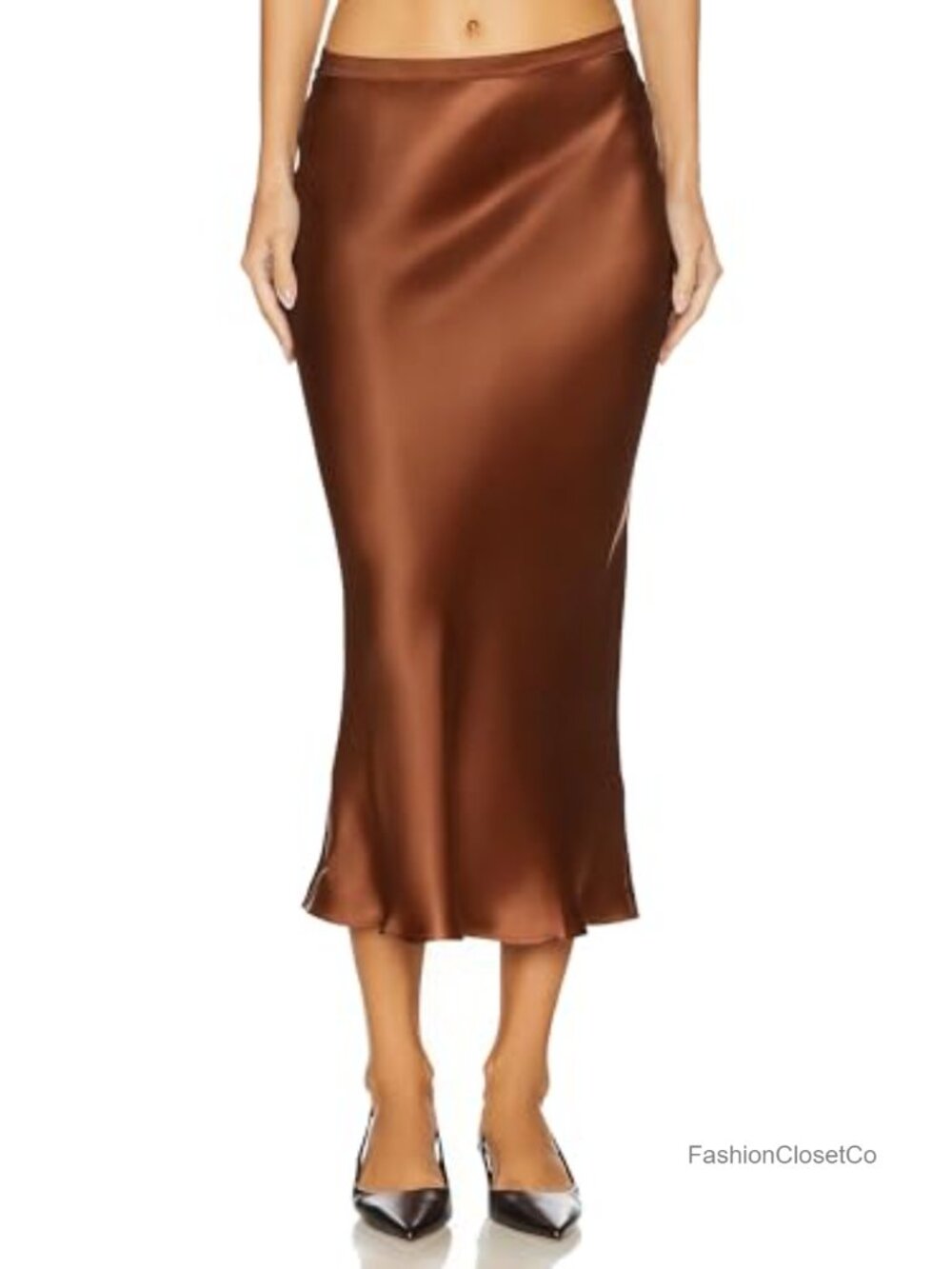 Silk Satin Mermaid Midi Skirt High Waist Elastic Work Office Women